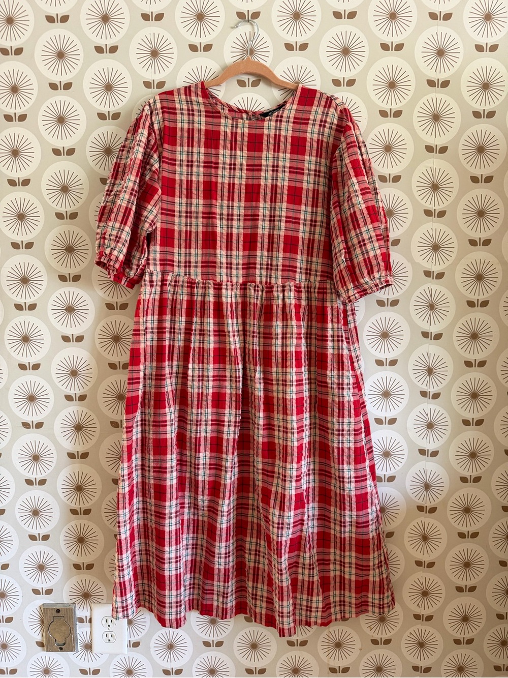 Monki Red and Cream Plaid Top
